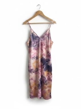 Linea Donatella Tie-Dye Satin Slip Dress with pockets - Pink, Yellow & Navy New